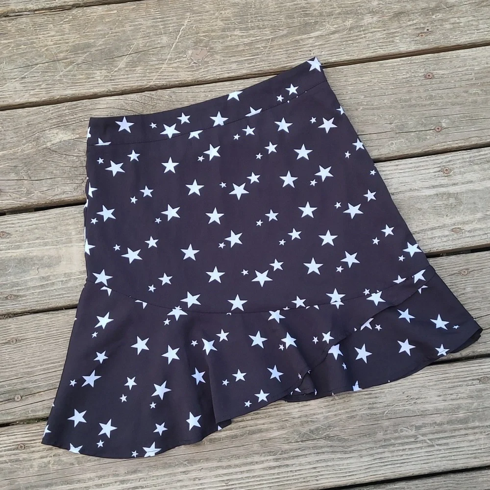 Nasty Gal Y2K Style Black Ruffle Star Print Mini Skirt Womens Size 4 - Picture 4 of 15
